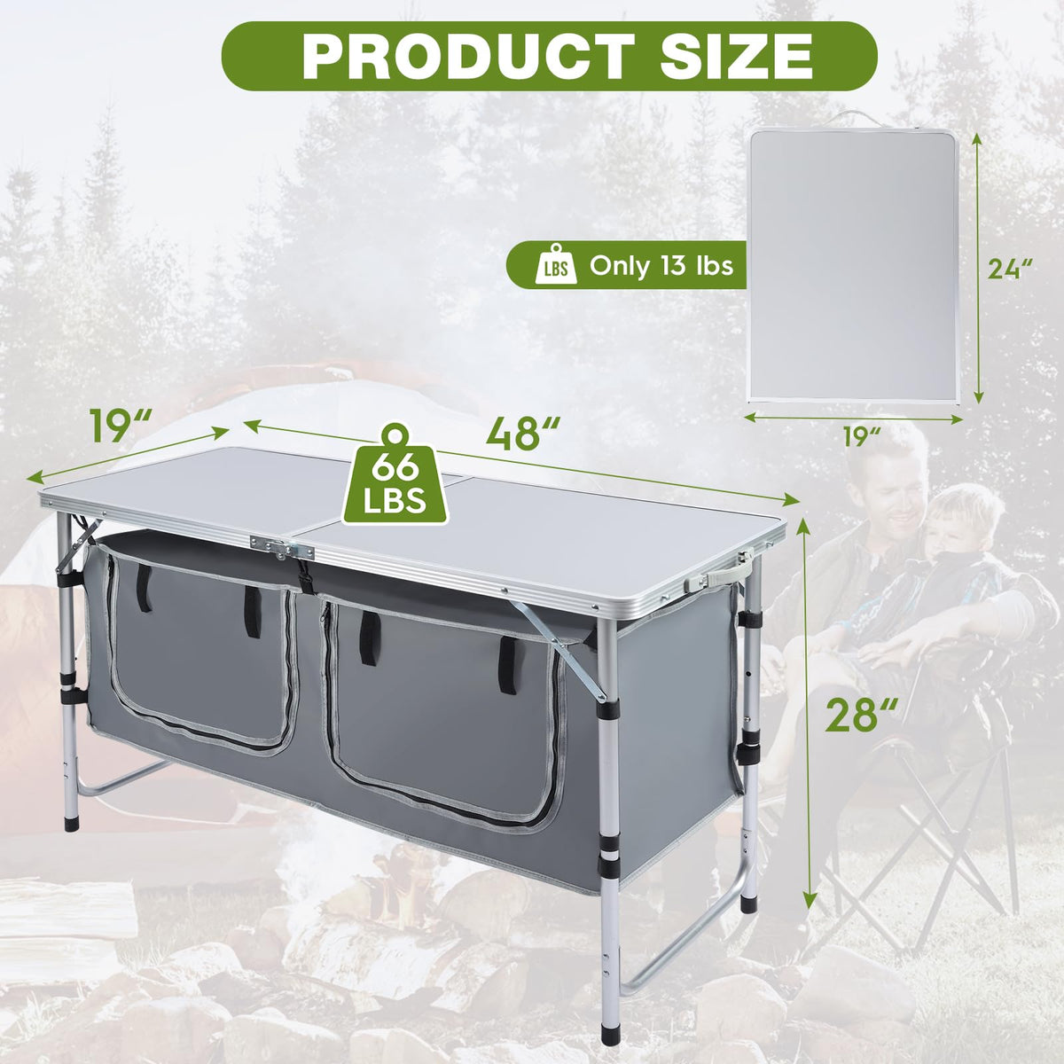 Folding Camping Table with Storage Organizer J482