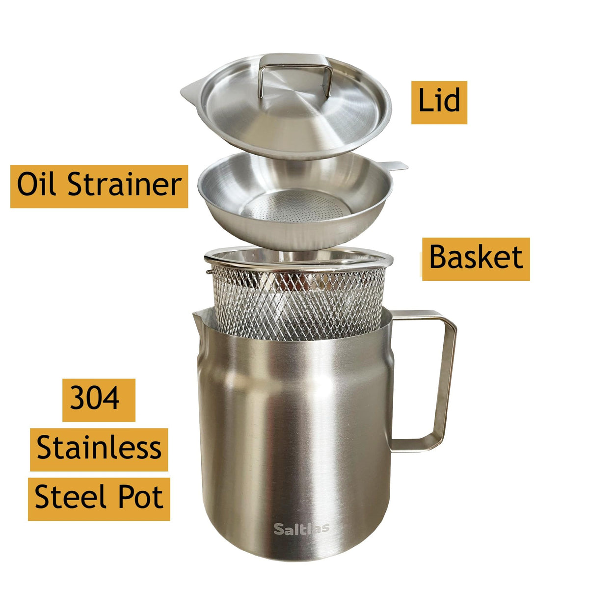 304 Stainless Steel Deep Fryer Pot with Basket and Oil Strainer, 2L X1171