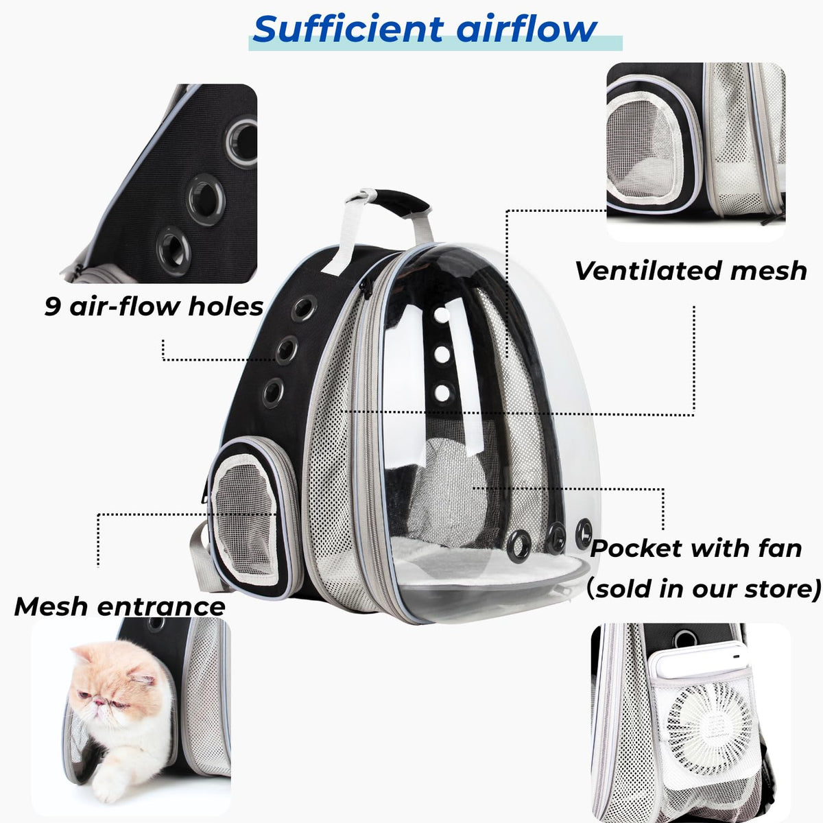 Expandable Cat Backpack with Mini Fan X742019