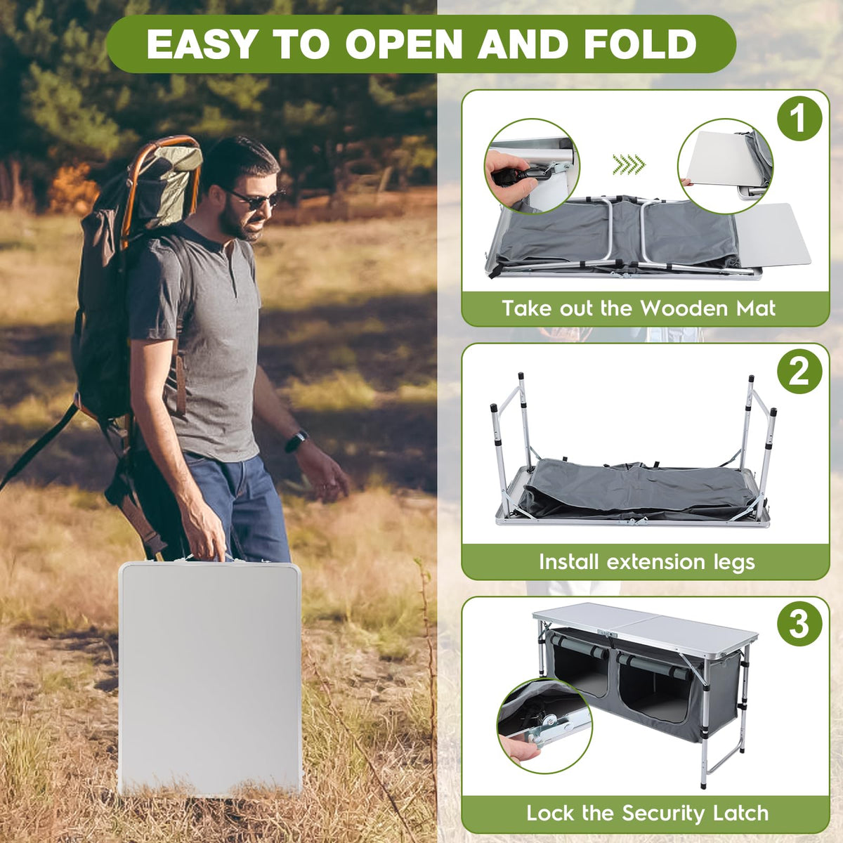 Folding Camping Table with Storage Organizer J482