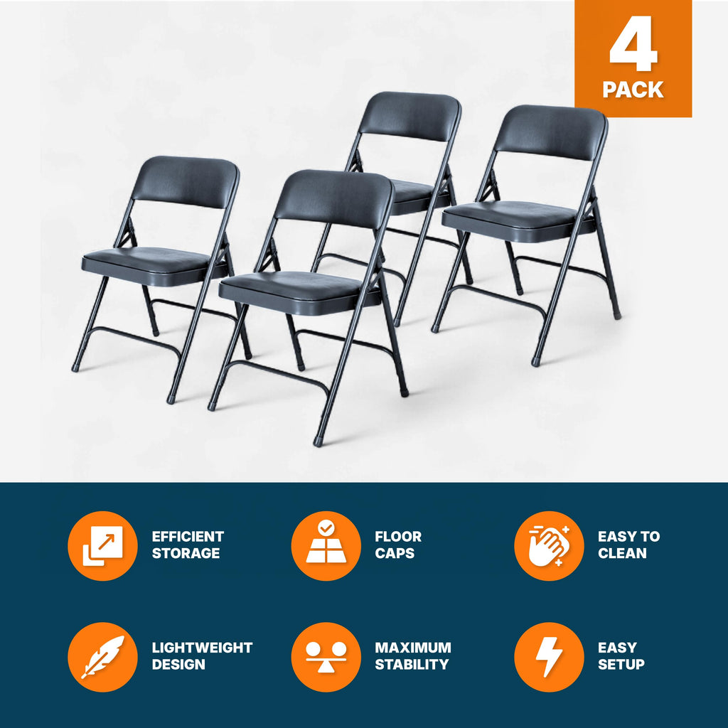 Blue Vinyl Cushioned Folding Chairs with Steel Frame, 4-Pack I556374