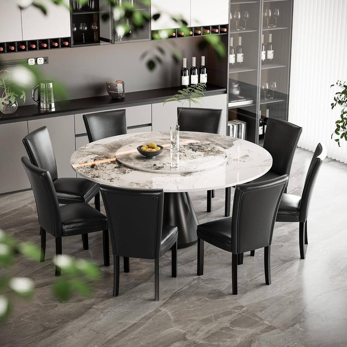Set of 8 Black Faux Leather Upholstered Dining Chairs B444342