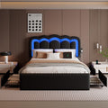 Full Size Bed Frame with LED Lights and Storage Drawers, Black P40449