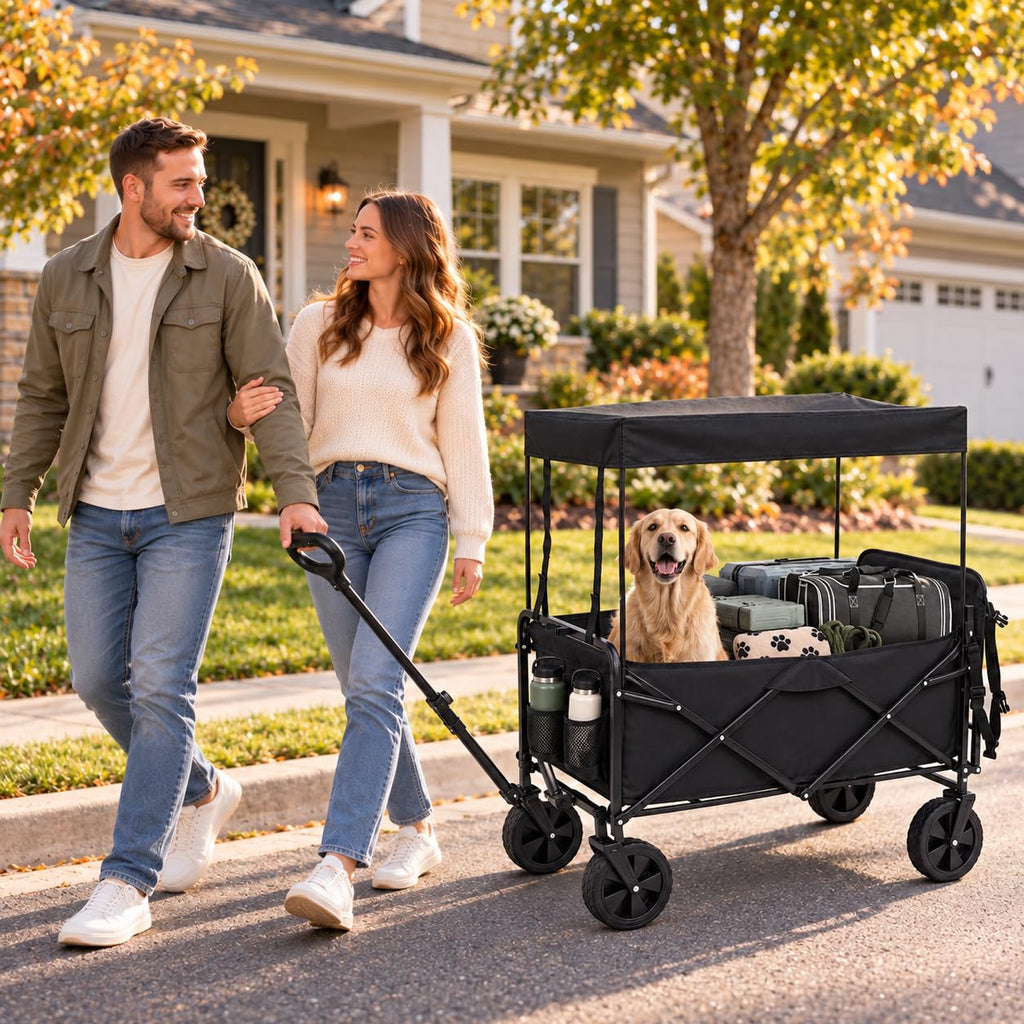 Large Dog Wagon Cart with Canopy, All-Terrain Wheels, Ramp Tailgate E999800