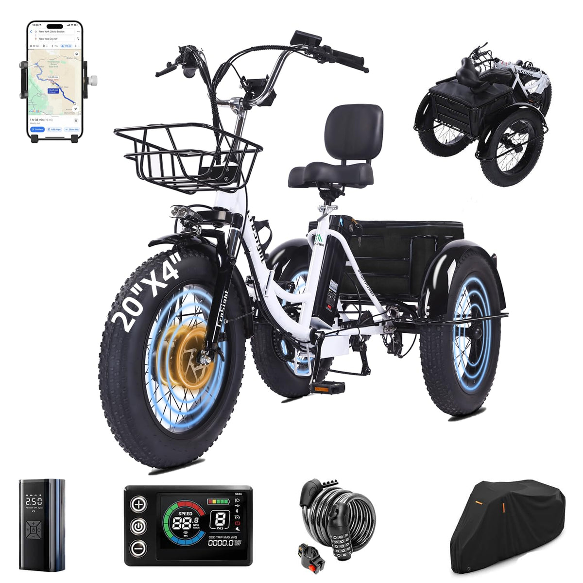 20" Fat Tire Folding Electric Tricycle 750W 48V W6972