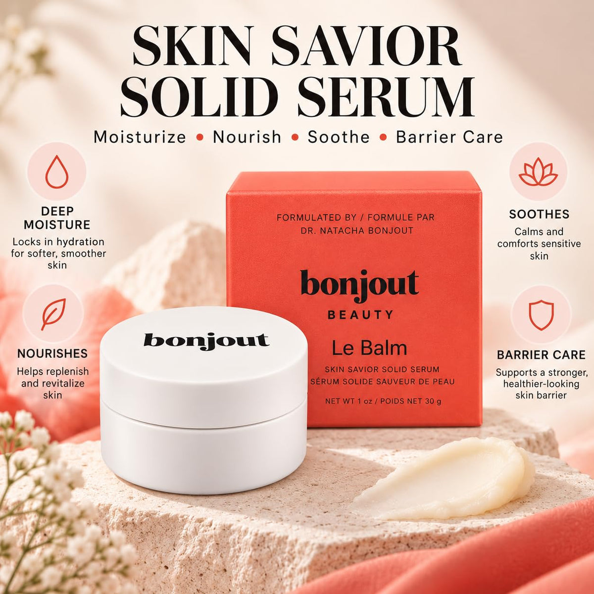 Solid Face Serum 8-in-1 Moisturizing Balm with Squalane Ceramide Hyaluronic Acid Peptide 1 oz W344255