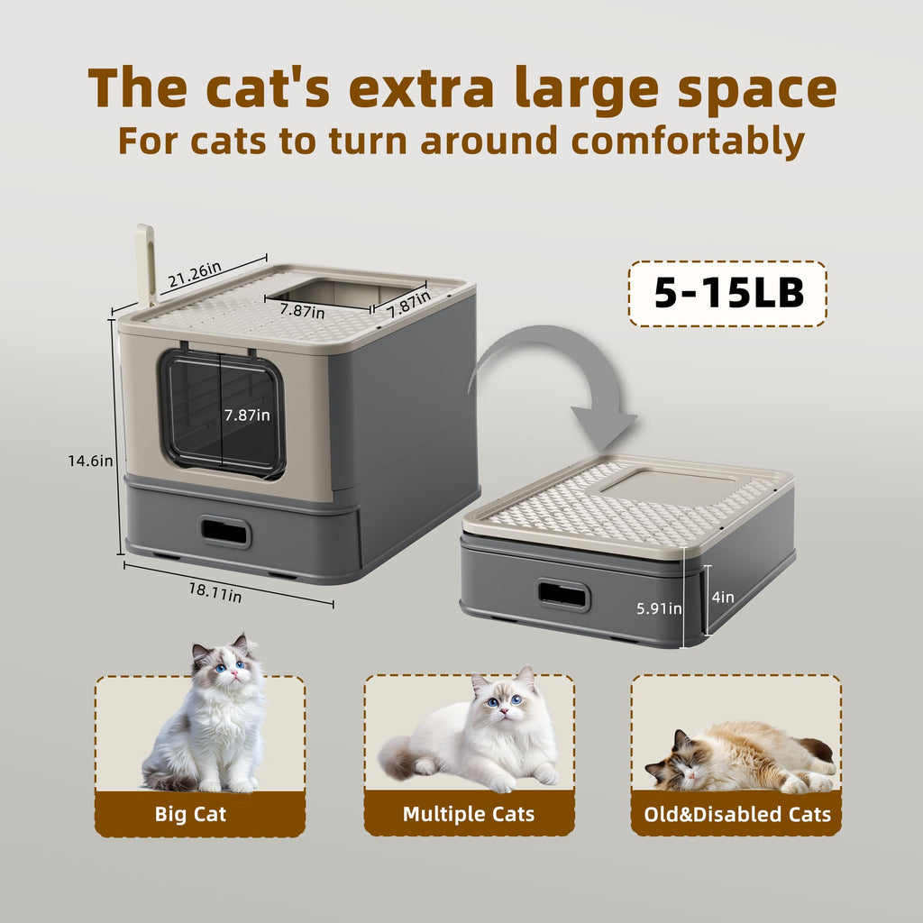 XL Enclosed Stainless Steel Cat Litter Box with Pull-Out Drawer O363010