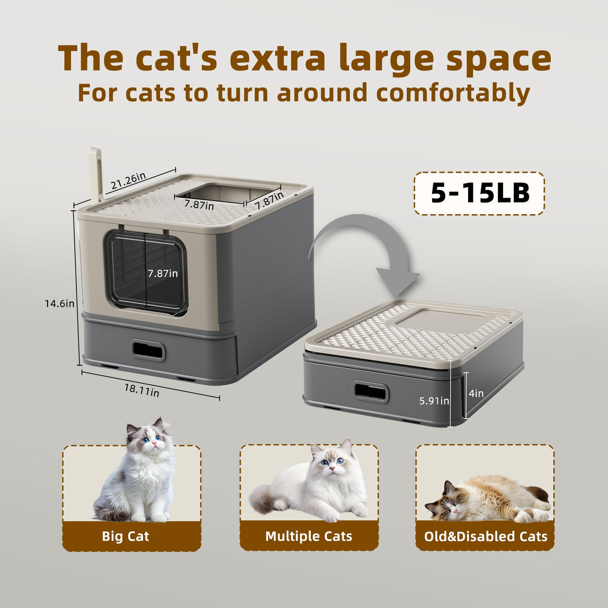 XL Enclosed Stainless Steel Cat Litter Box with Pull-Out Drawer O363010