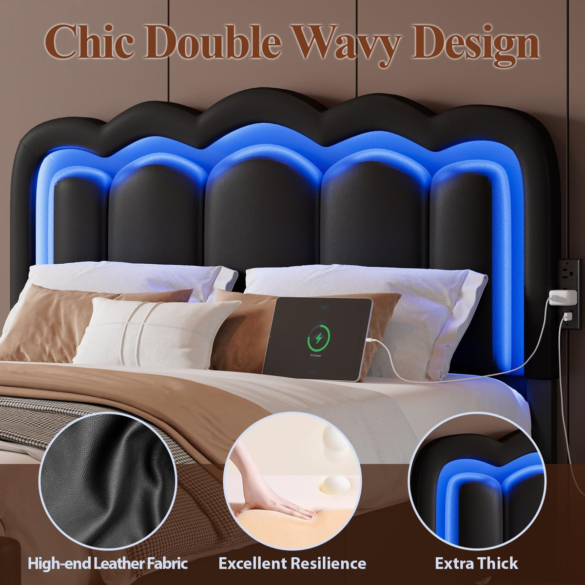 Full Size Bed Frame with LED Lights and Storage Drawers, Black P40449