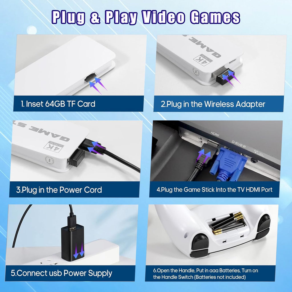 Wireless Retro Gaming Console Game Stick with 4K HDMI Output and 2 Wireless Controllers E2664