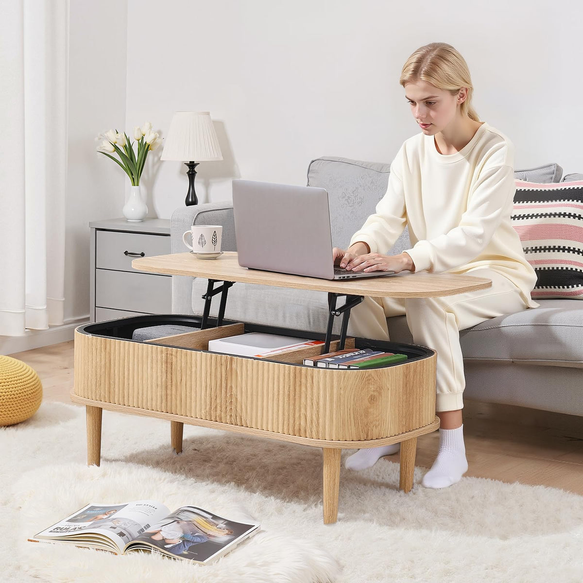 Natural Lift Top Coffee Table with Storage W7753