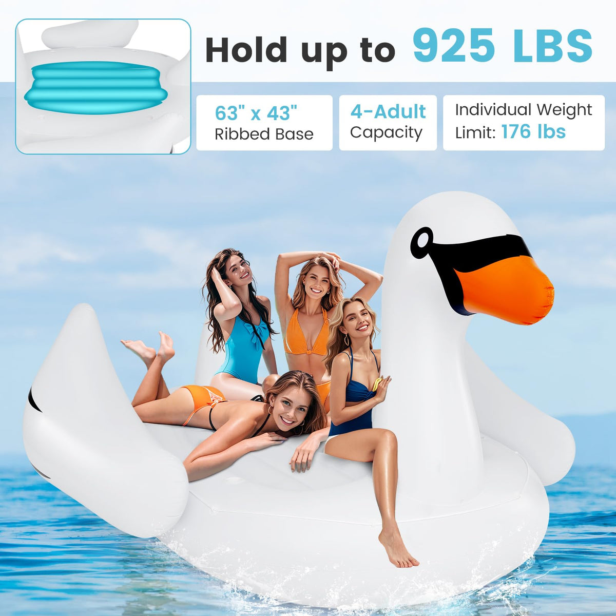 Giant Inflatable Swan Pool Float with 4 Cup Holders Q98569