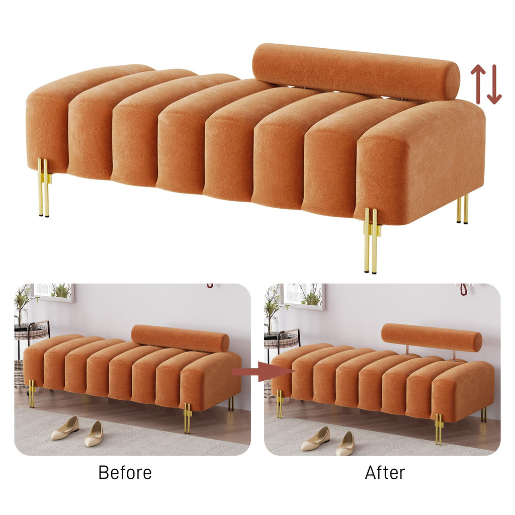 Orange Velvet Ottoman Bench Y420890