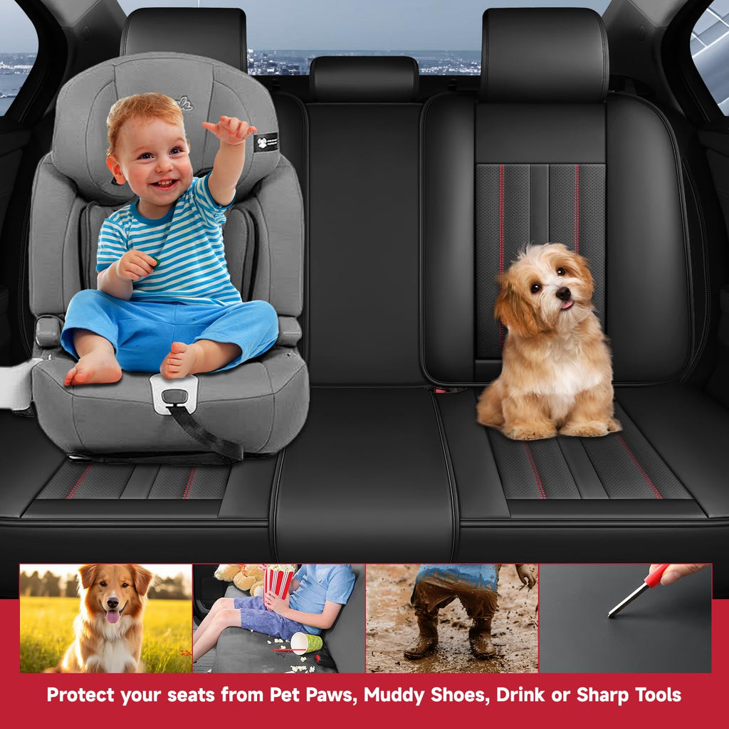 Nappa Leather Car Seat Covers Full Set 5-Seats Black Red C218296