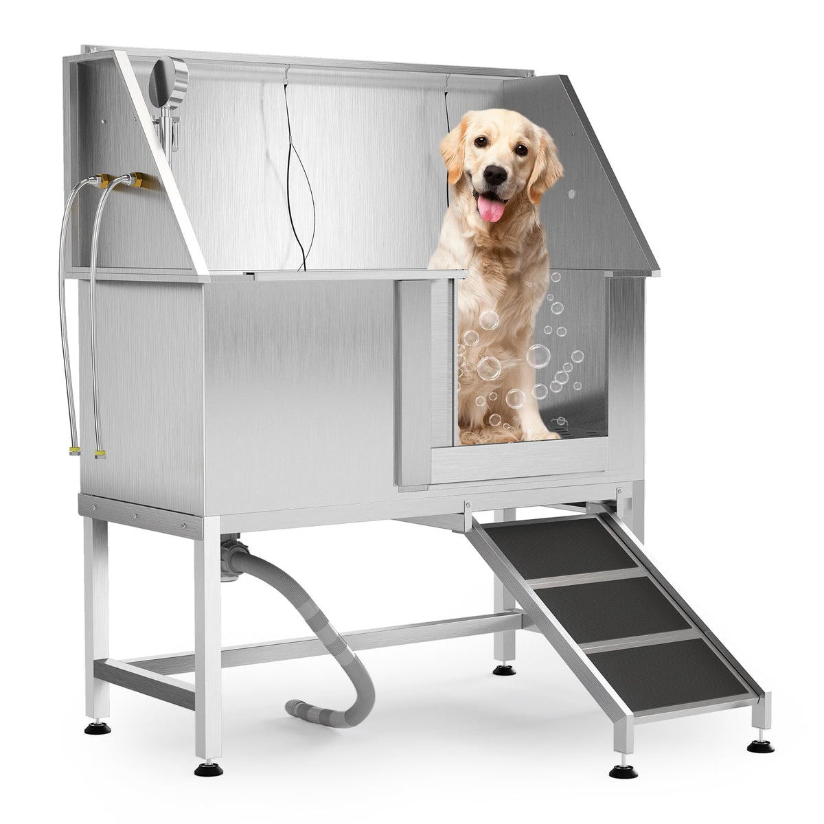 50" Stainless Steel Pet Bathing Tub with Sloped Ramp W31380