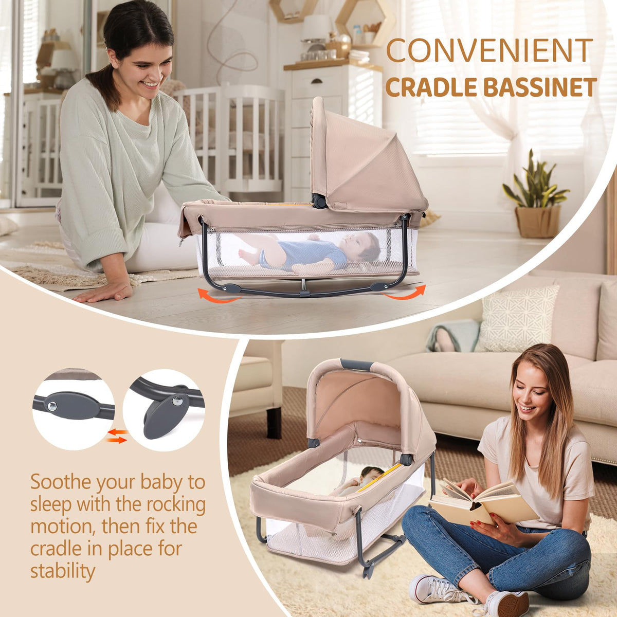 7 in 1 Bedside Bassinet with Changing Table, Storage Shelf, Mattress W87603
