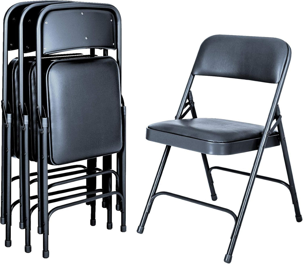 Blue Vinyl Cushioned Folding Chairs with Steel Frame, 4-Pack I556374