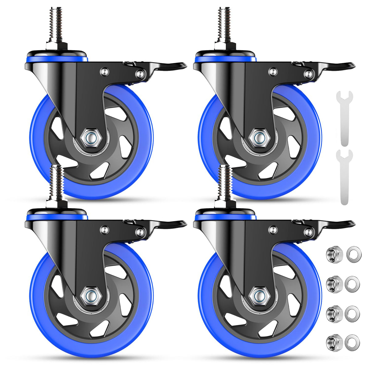 4 Inch Heavy Duty Threaded Stem Caster Set of 4 N408