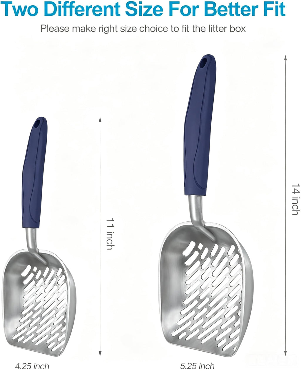 Aluminum Alloy Cat Litter Scoop with Long Handle, Medium Size, Blue Handle Z73698