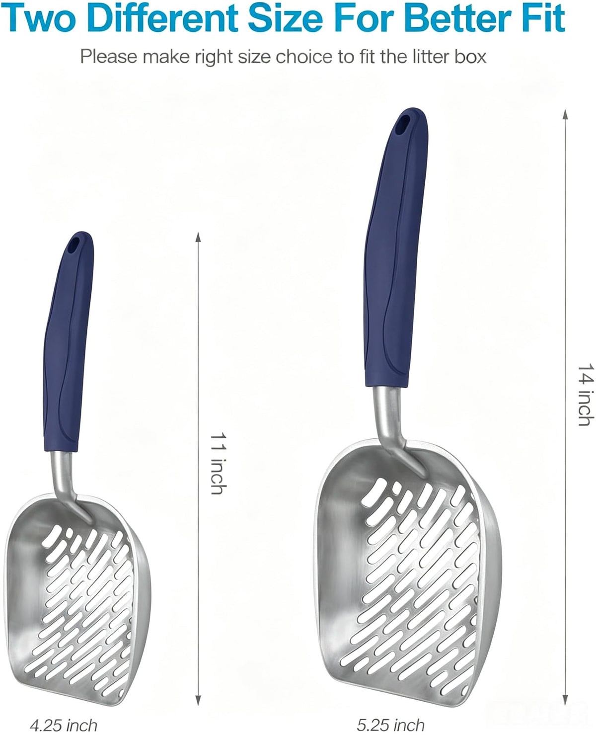 Aluminum Alloy Cat Litter Scoop with Long Handle, Medium Size, Blue Handle Z73698