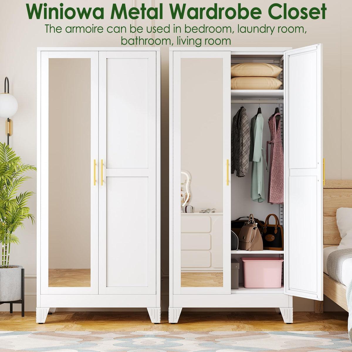 Metal Armoire Wardrobe Closet with Mirror Q6986