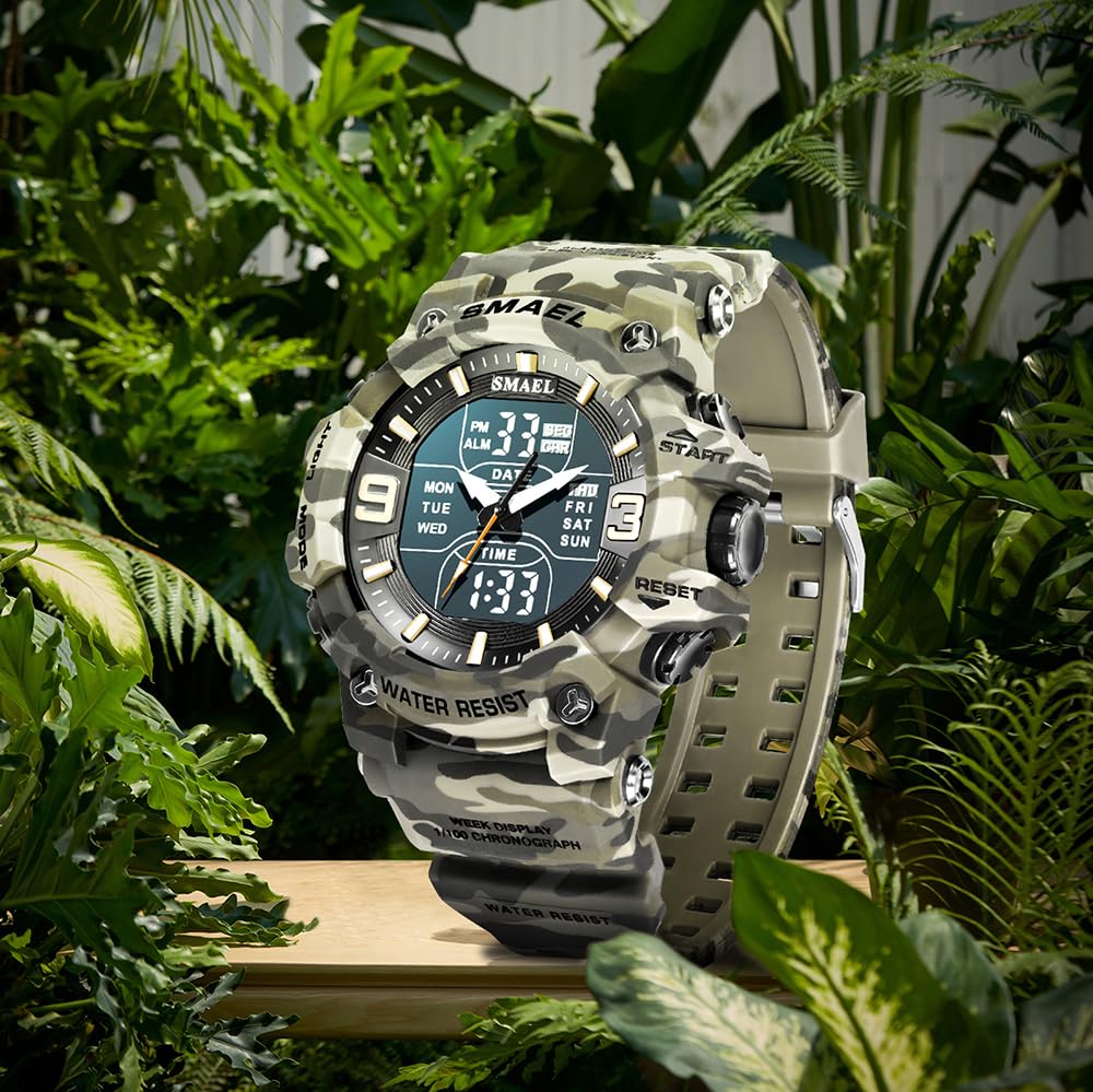 Men Tactical Analog Digital Sport Watch 50M LED T3033
