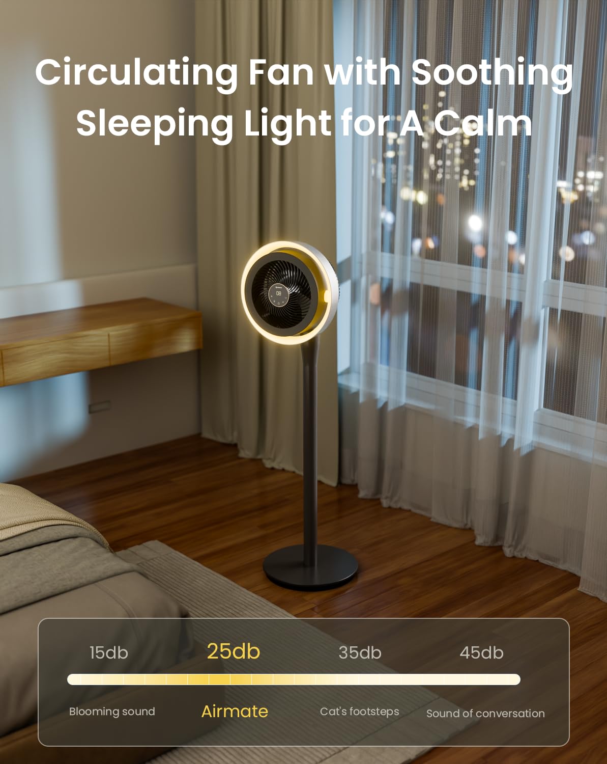 Standing Fan with Light, Digital Display, Adjustable Height, Remote, DarkGrey O4977