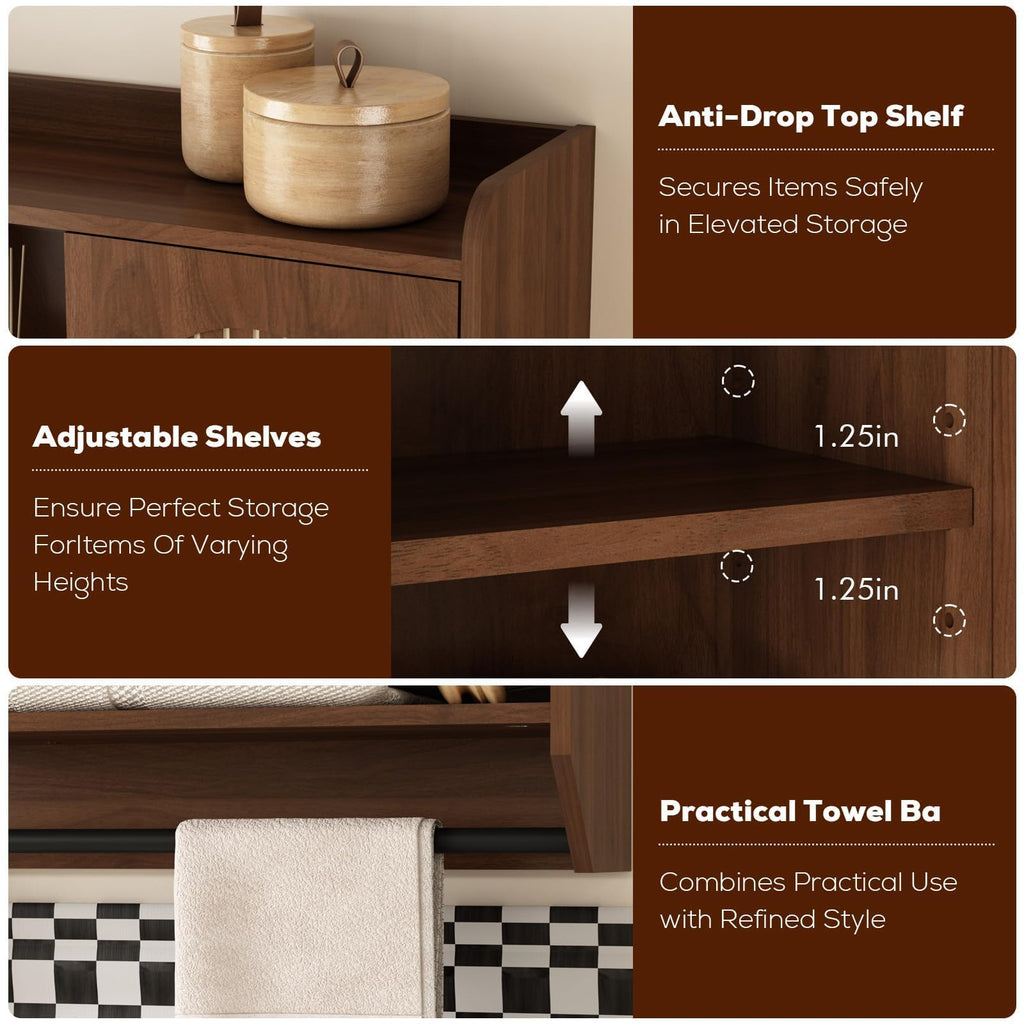 Fluted Wall Cabinet with Arched Doors & Adjustable Shelves N5161