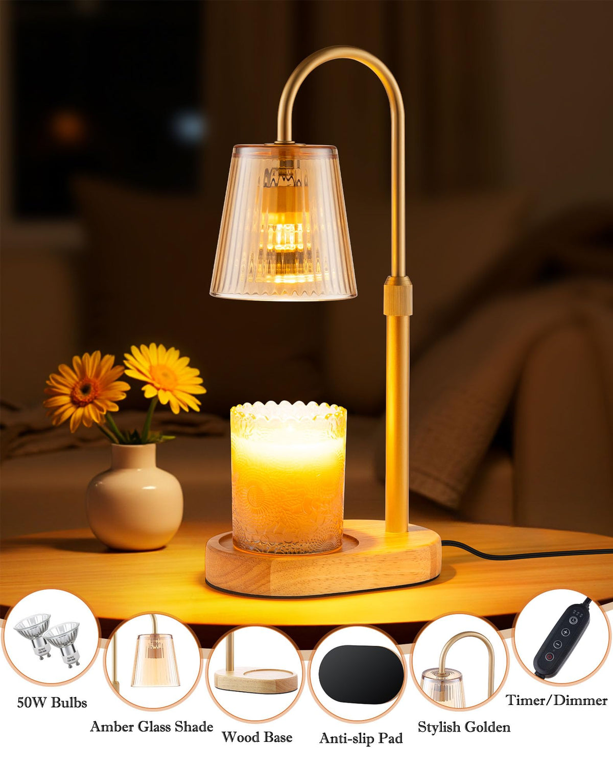 Adjustable Candle Warmer Lamp with Timer W71769