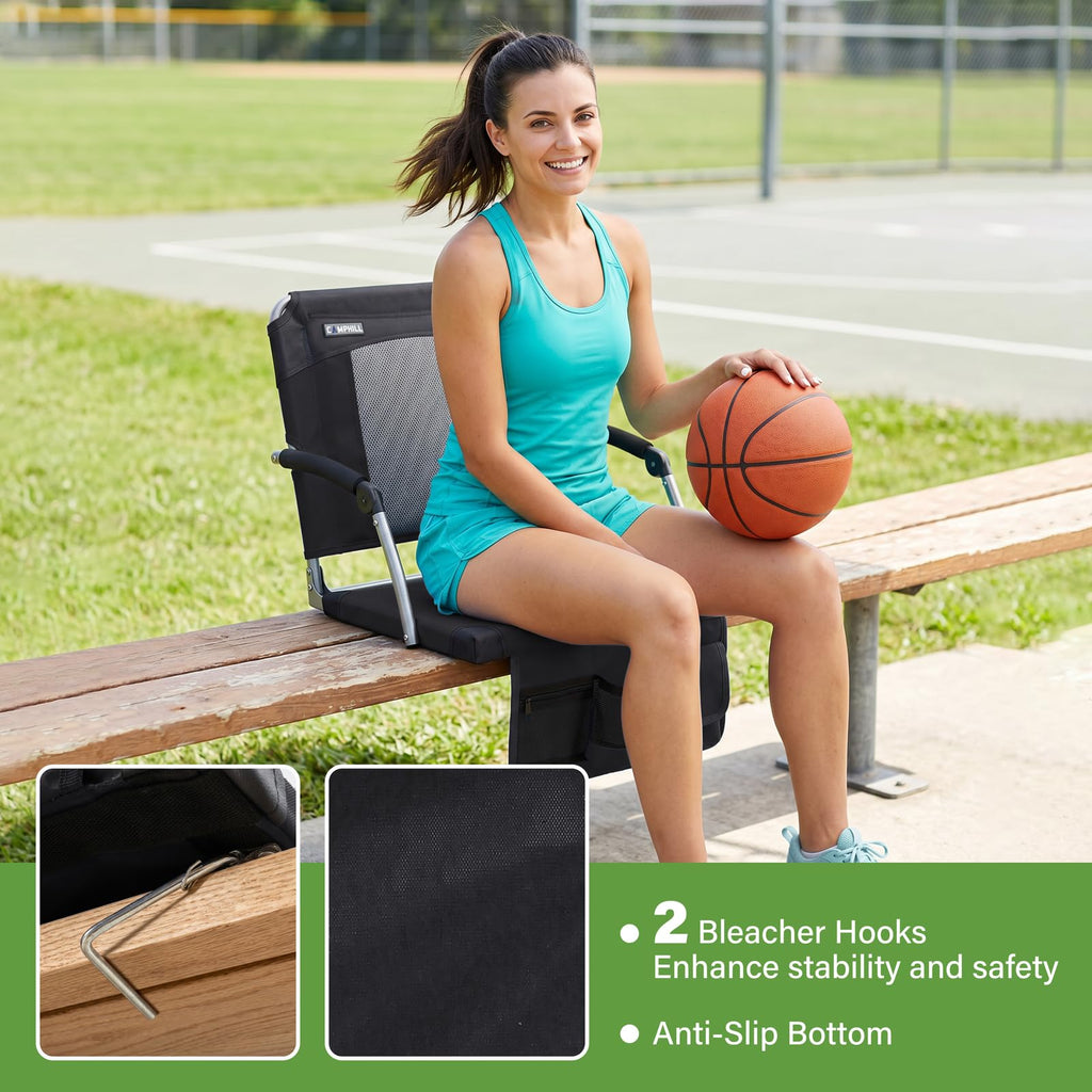 2 Pack Black Stadium Seats with Back Support & Armrests Y987
