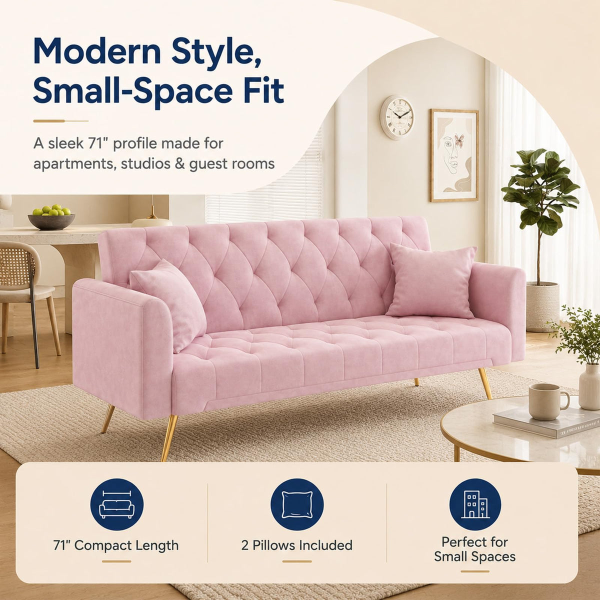 Pink Velvet Futon Sofa Bed P6552