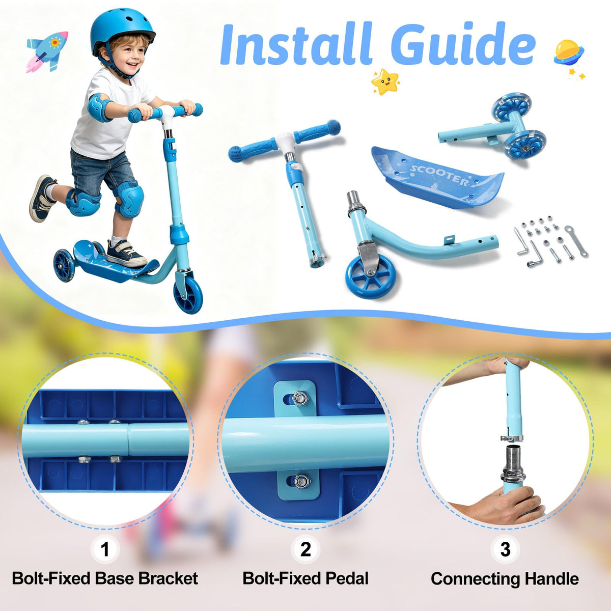 3-Wheel Kids Scooter Ages 2-7 Blue R488679