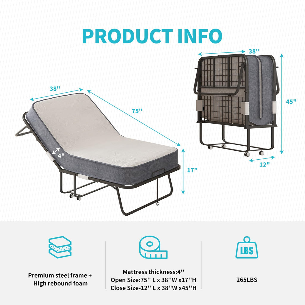 Twin Size Folding Bed with 4 Inch Foam Mattress Q563
