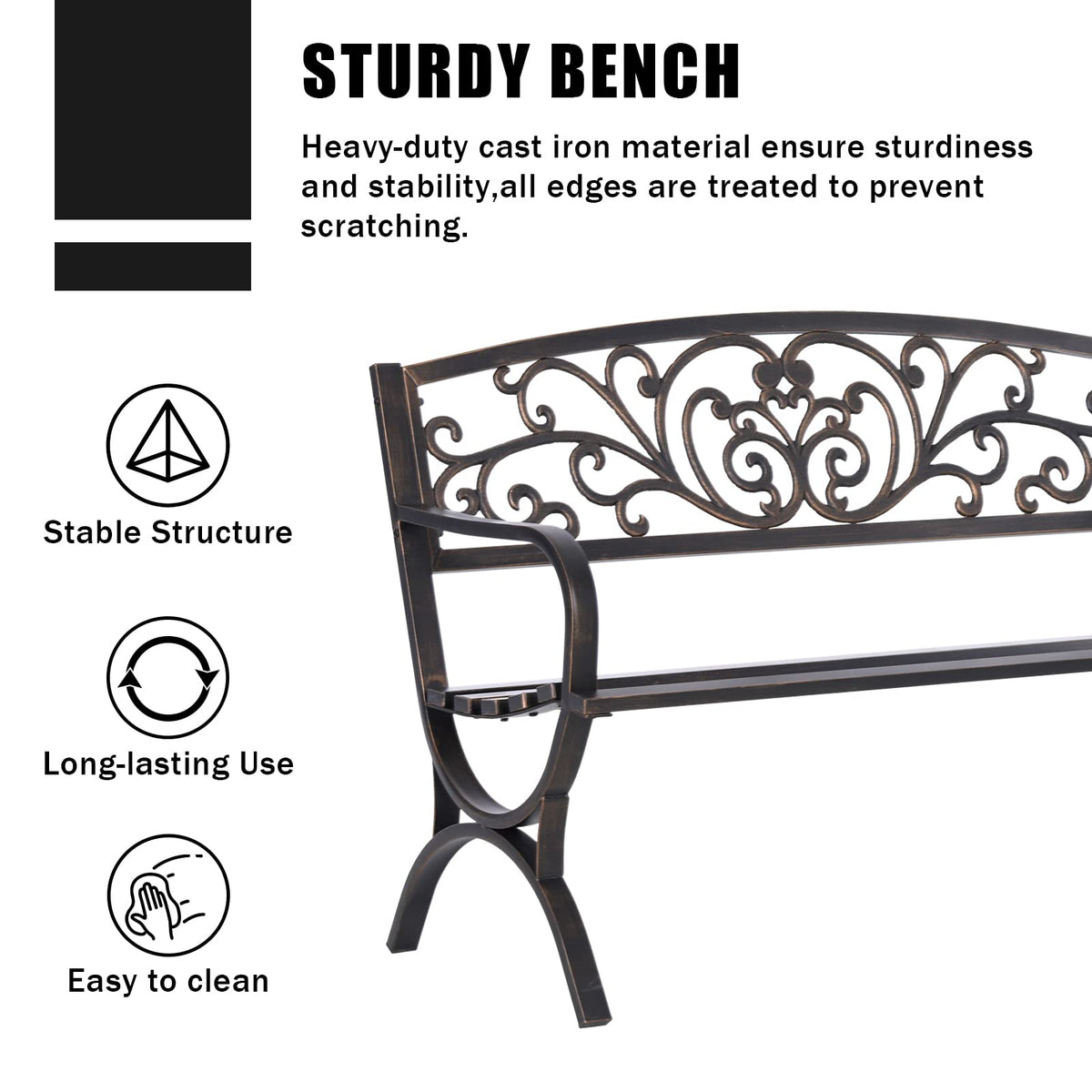 50 Inches Bronze Metal Garden Bench Y5106