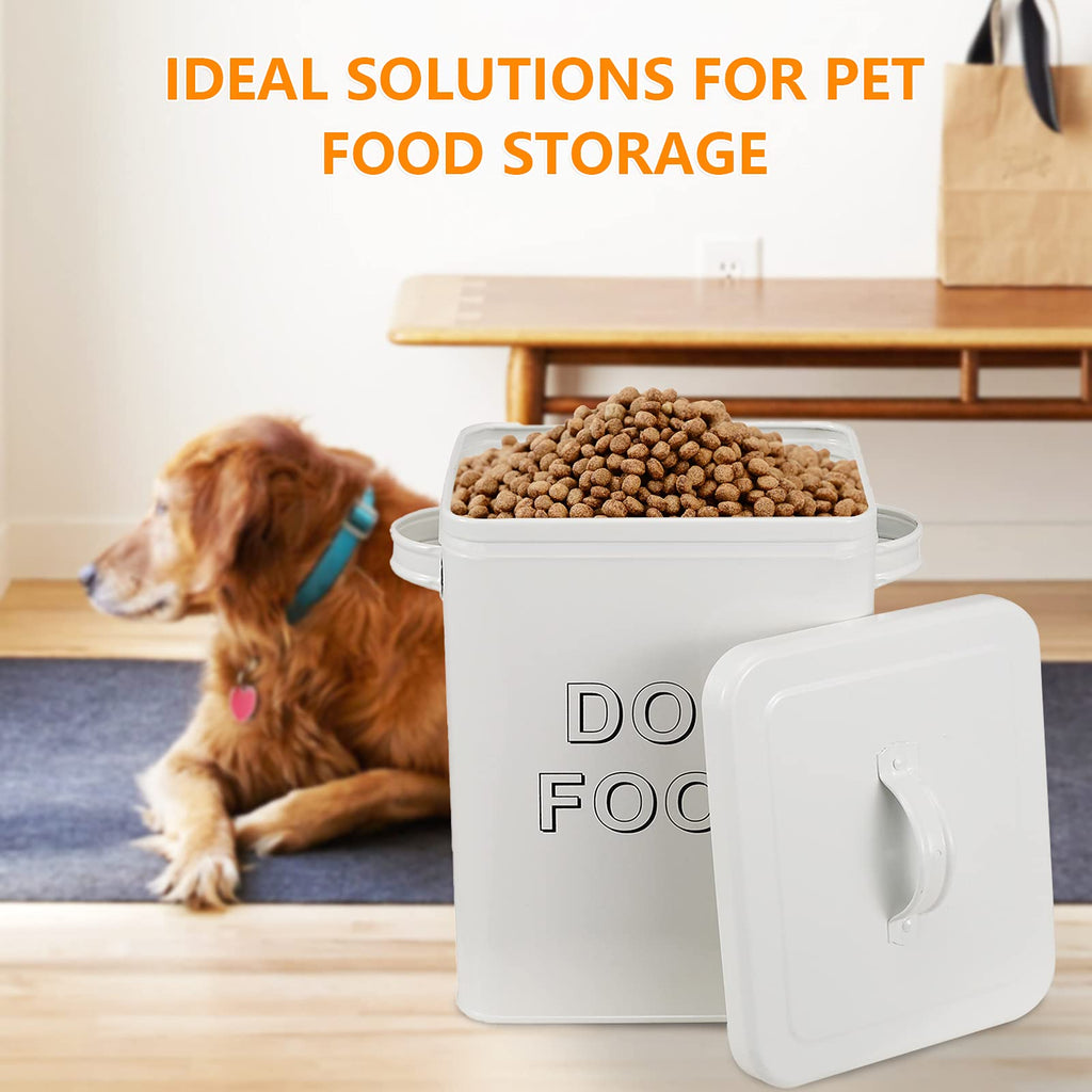 Airtight Dog Treat Container and Food Storage Tin with Lid, Handle, Scoop, 4-5 lbs Capacity, White N441