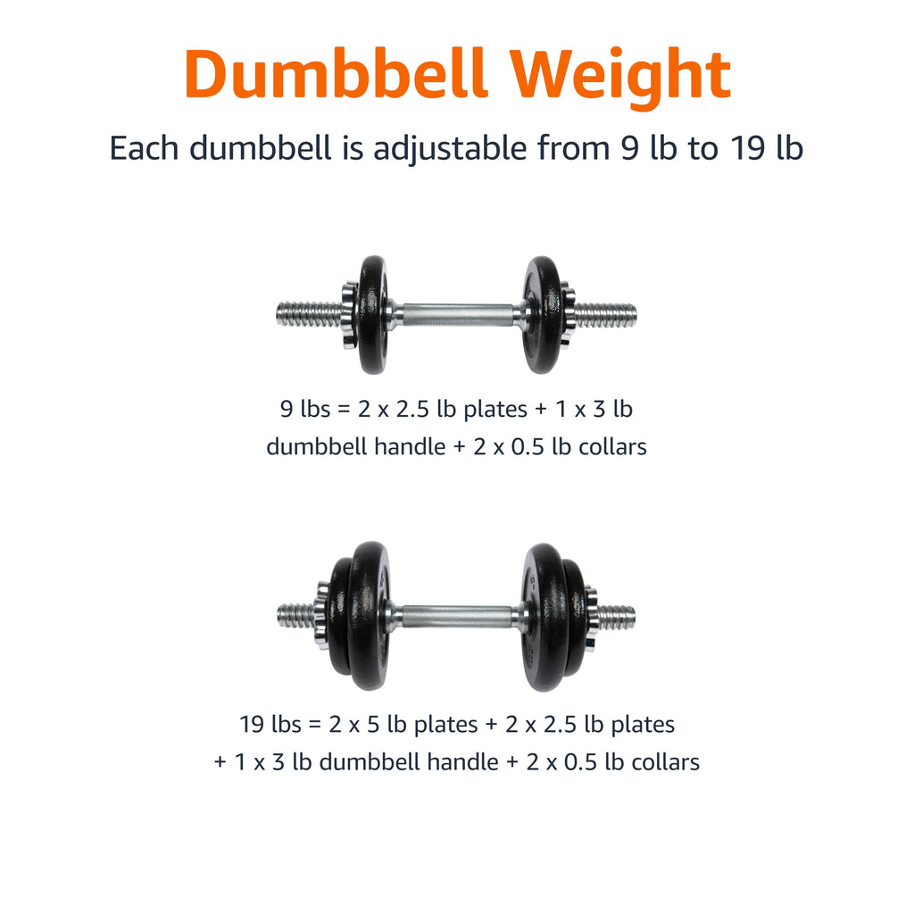 Adjustable Dumbbell Hand Weight Set with Storage Case, 38 Pounds, Black H7619