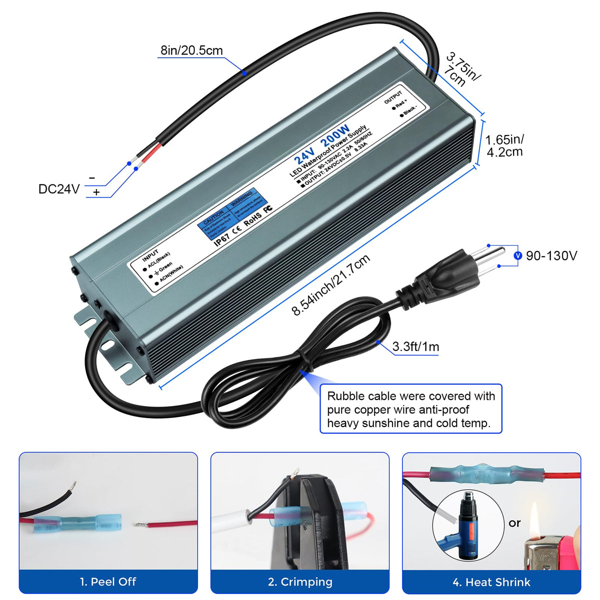 24V 200W IP67 Waterproof LED Power Supply U2228