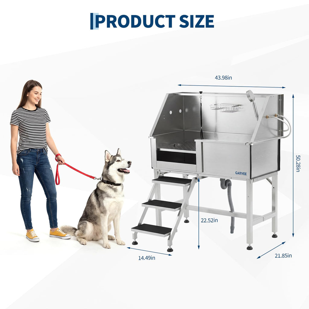 46 Inch Stainless Steel Dog Washing Station with Access Stairs T644821