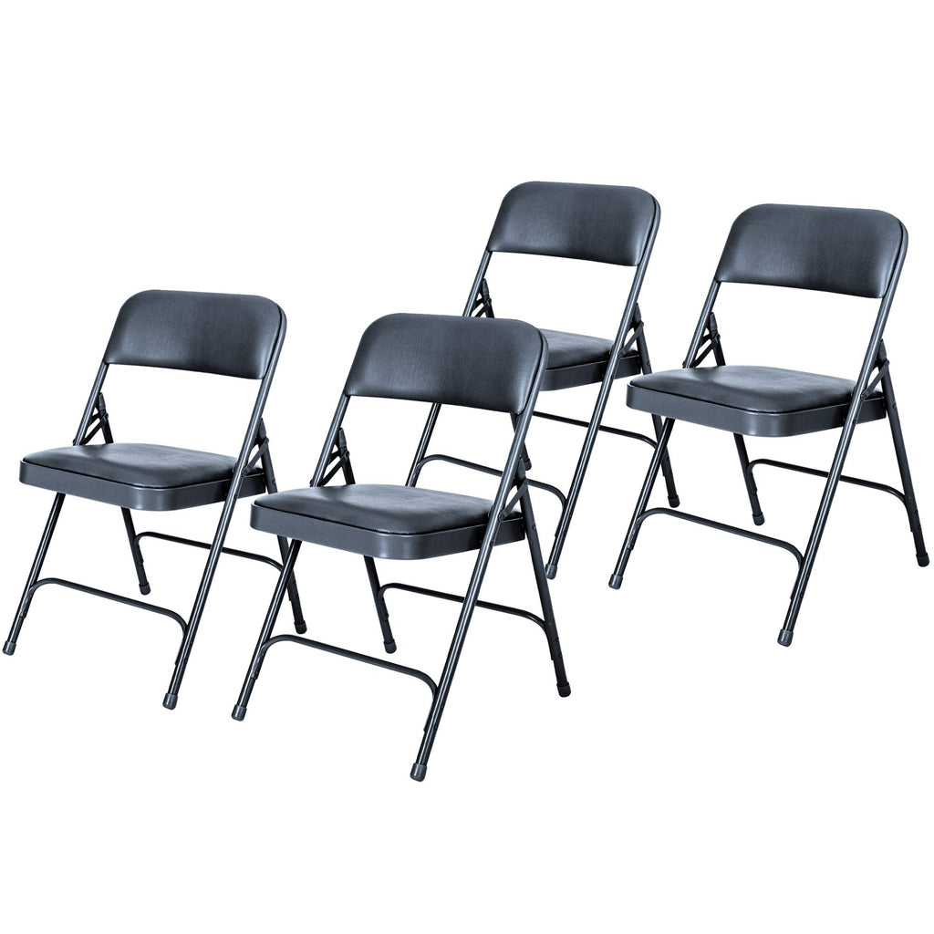 Blue Vinyl Cushioned Folding Chairs with Steel Frame, 4-Pack I556374