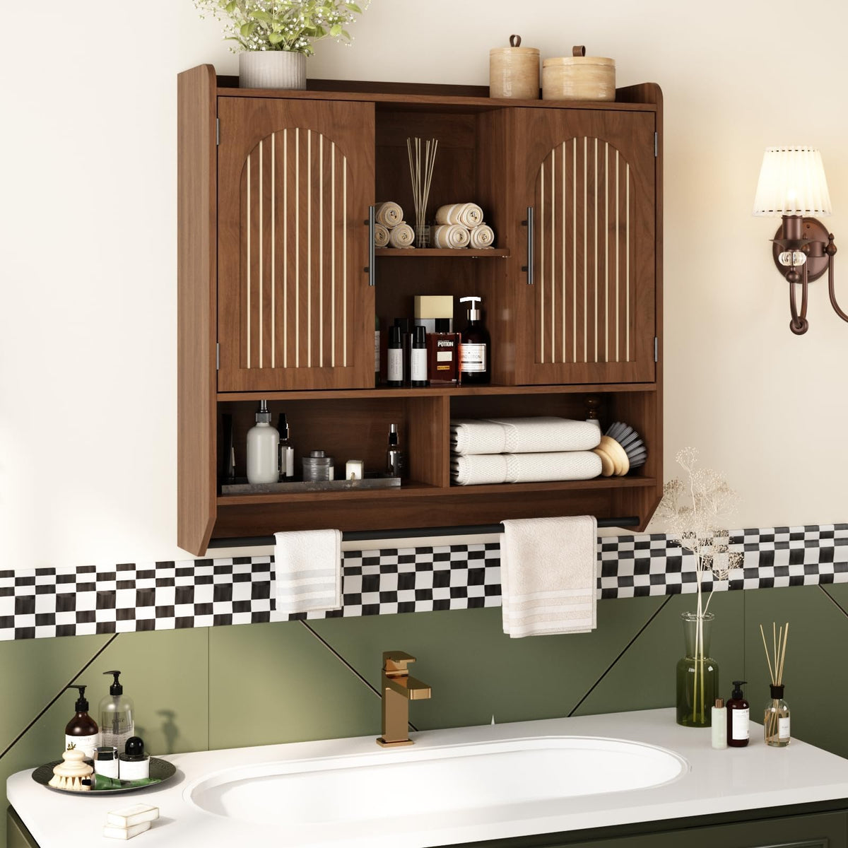 Fluted Wall Cabinet with Arched Doors & Adjustable Shelves N5161