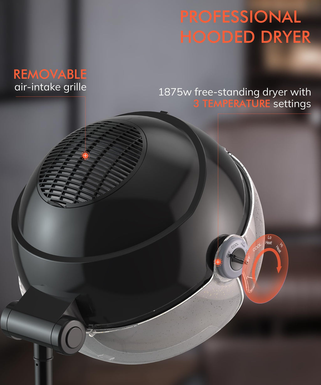 1875W Ionic Hooded Hair Dryer with 3 Temperature Settings R8931