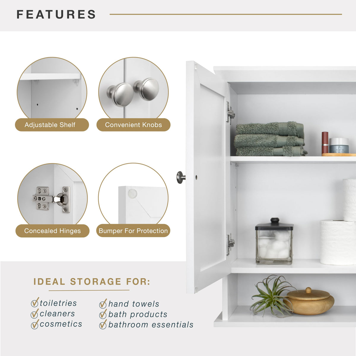 White Wall Mounted Medicine Cabinet Organizer T53054