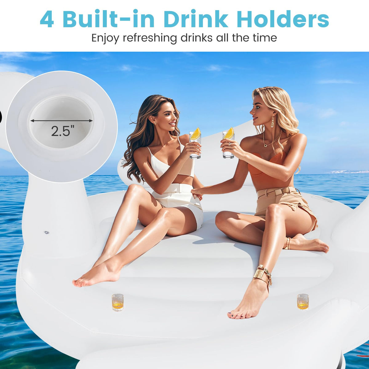 Giant Inflatable Swan Pool Float with 4 Cup Holders Q98569