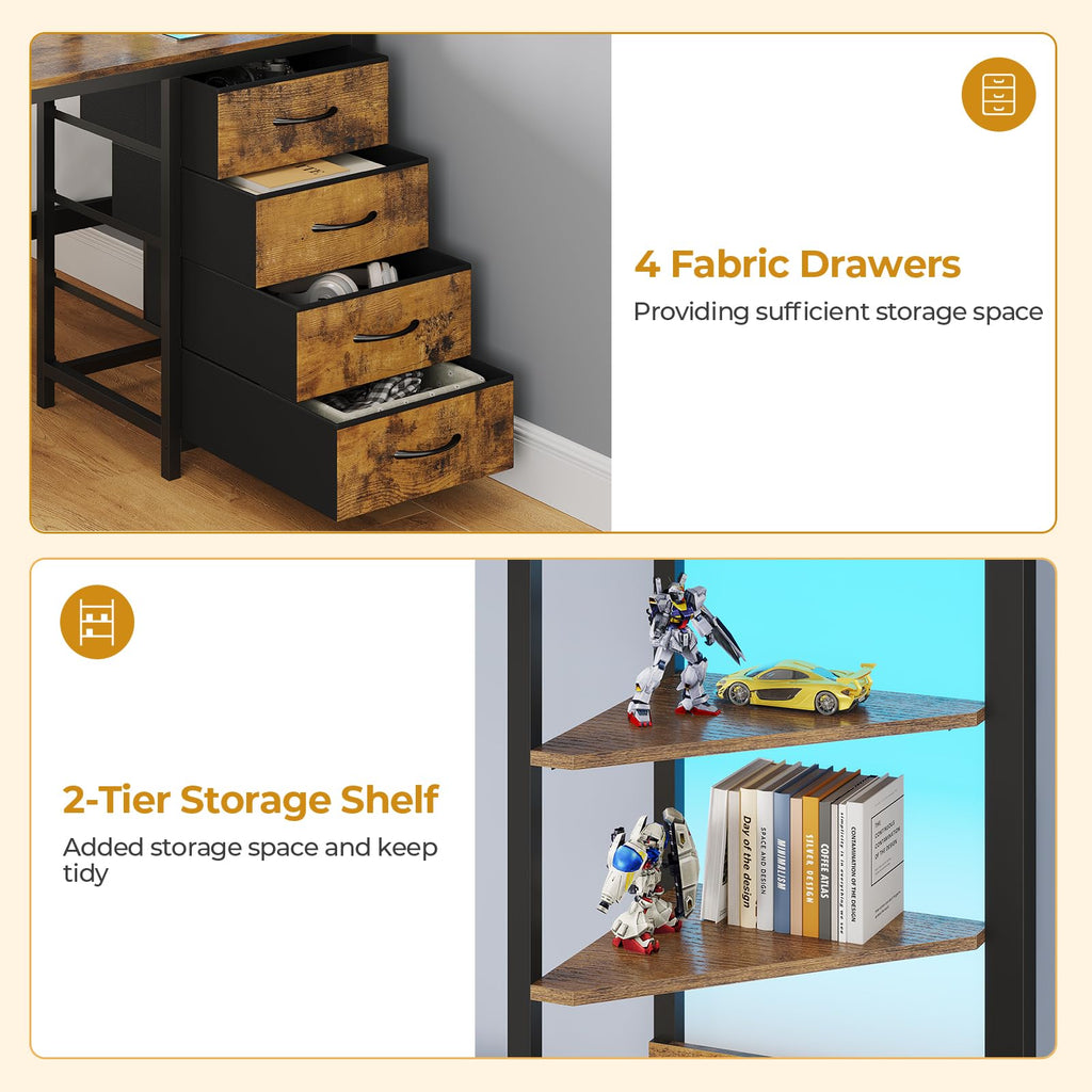 Twin Over Full Bunk Bed with Desk & 4 Storage Drawers, Black F452
