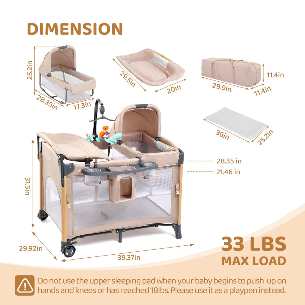 7 in 1 Bedside Bassinet with Changing Table, Storage Shelf, Mattress W87603