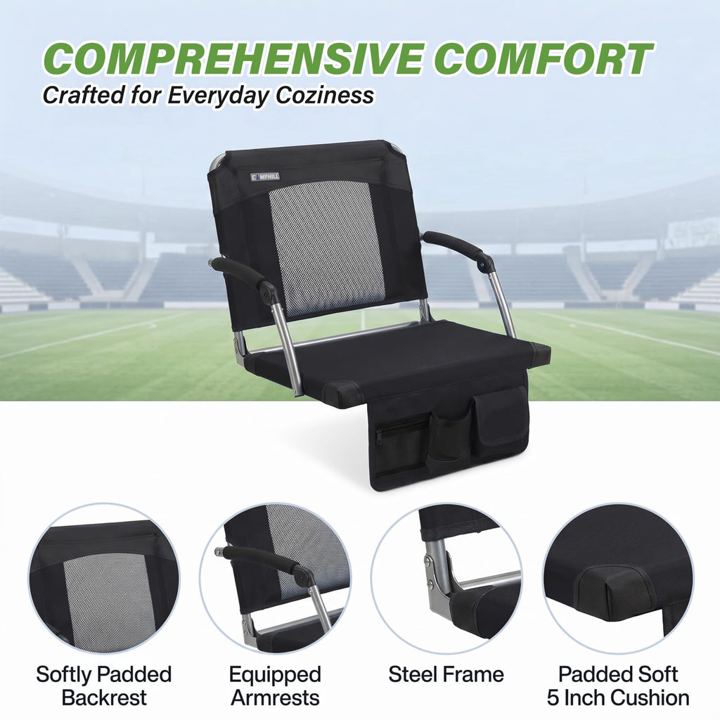 2 Pack Black Stadium Seats with Back Support & Armrests Y987