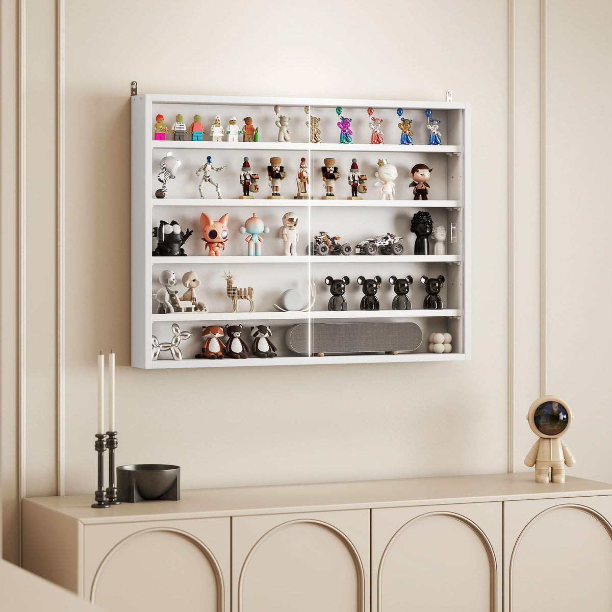 5-Tier Wall Mounted Display Cabinet with Glass Doors White X36085