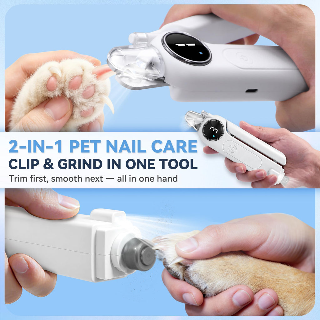 2-in-1 Quiet Electric Pet Nail Clipper & Grinder with Light T911464