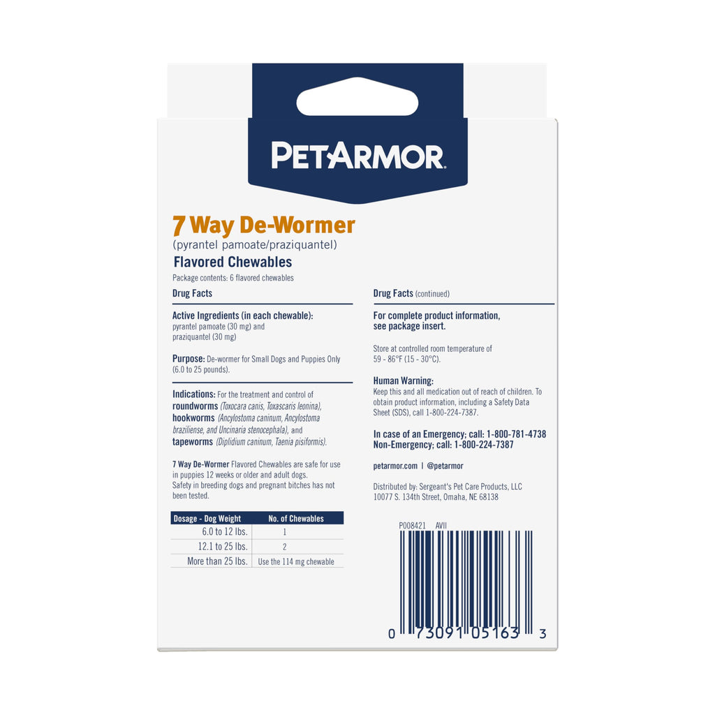 Dog Dewormer Small 6-25 lbs 2-Count Chewable D58103