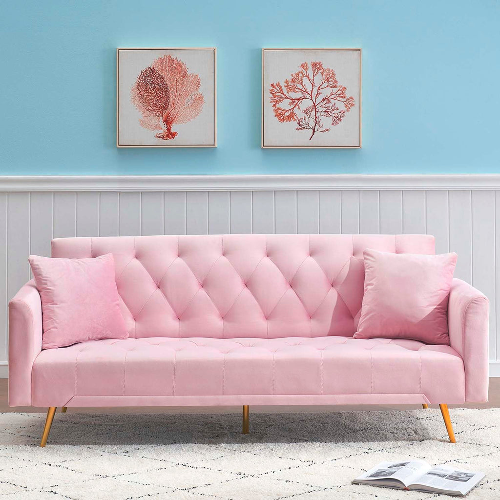Pink Velvet Futon Sofa Bed P6552